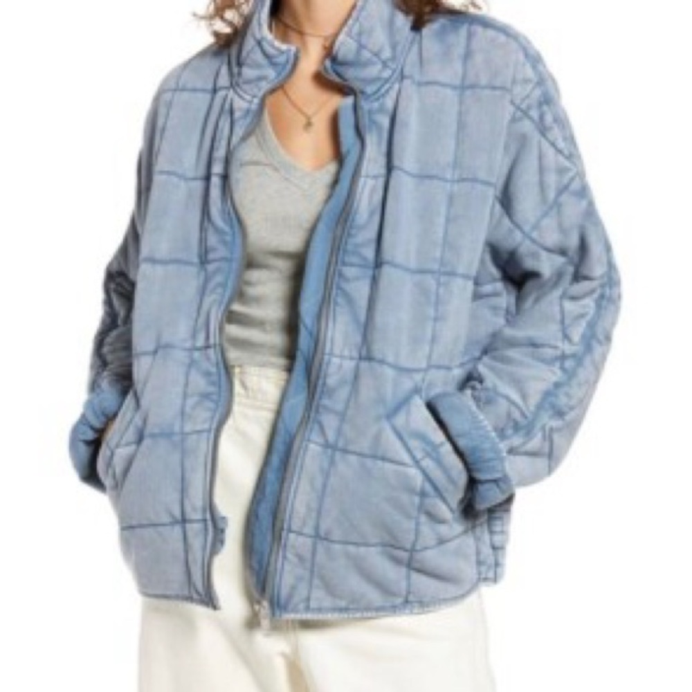 Free People Quilted Dolman Light Blue